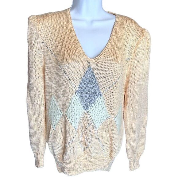 Vtg Nannell Women’s Hand Knit Sweater wool & Angora Rabbit Hair Peach Color M - Picture 2 of 12